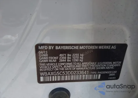 2013 BMW 528 z USA, uszkodzony, nr VIN WBAXG5C53DD233641